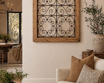 Conjunto de decoración marroquí para ventanas y paredes - Rejas de hierro y madera rústicas - Paneles colgantes de estilo bohemio campestre