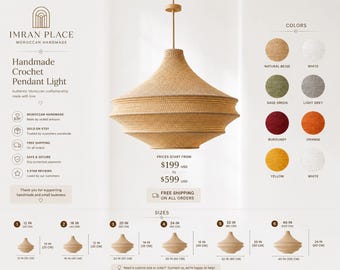 Lampada a sospensione marocchina all'uncinetto realizzata a mano - Lampadario a sospensione intrecciato in stile boho