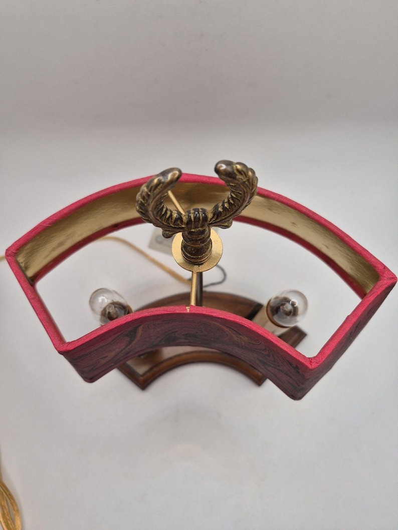 Vintage Mario Lampcrafters Bouillotte Brass And Wood Table Lamp 2 Candle Lights image 12