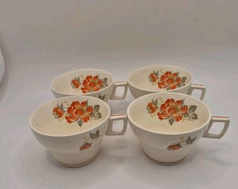 Conjunto de 4 xícaras de chá vintage Triumph American Limoges Vermillion Rose (sem pires).