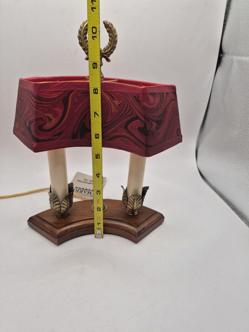 Vintage Mario Lampcrafters Bouillotte Brass And Wood Table Lamp 2 Candle Lights image 14