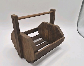 Rustik handgjord träkorg med lantlig handtag ~ Bondgårds-VINTAGE
