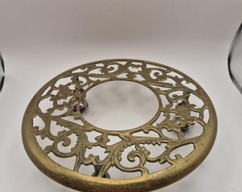 Brass Round 11" Ornate Filigree Plant Stand on Wheels Rolling VINTAGE Dolly