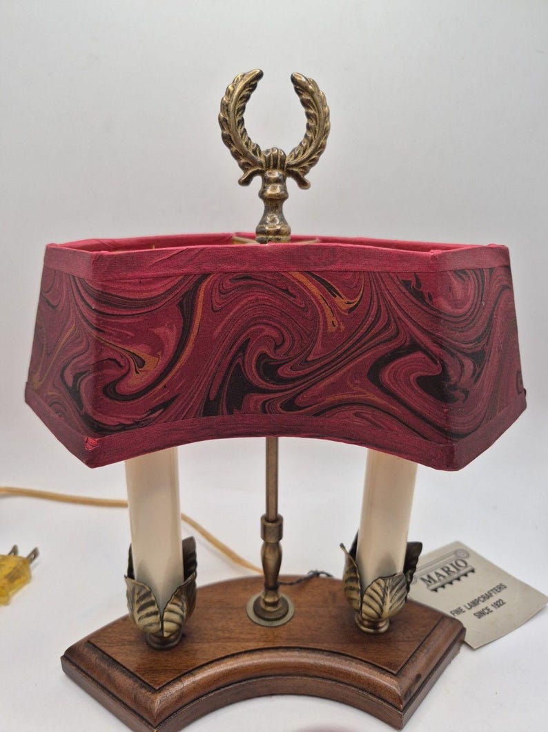 Vintage Mario Lampcrafters Bouillotte Brass And Wood Table Lamp 2 Candle Lights image 3