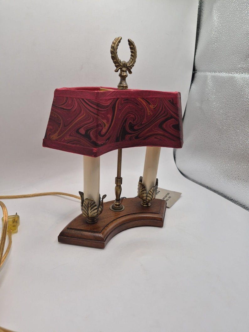 Vintage Mario Lampcrafters Bouillotte Brass And Wood Table Lamp 2 Candle Lights image 5