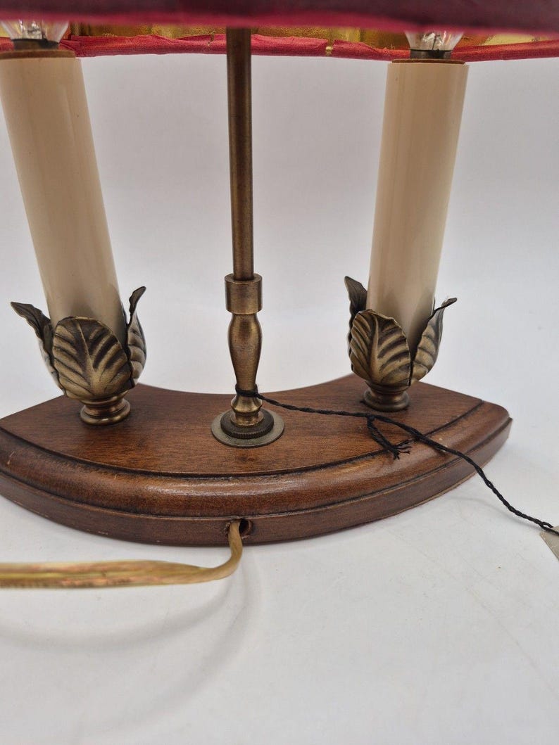 Vintage Mario Lampcrafters Bouillotte Brass And Wood Table Lamp 2 Candle Lights image 11