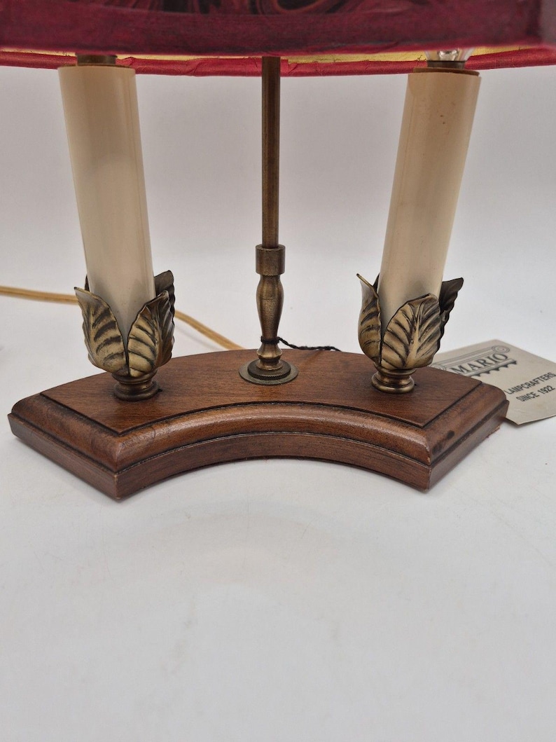 Vintage Mario Lampcrafters Bouillotte Brass And Wood Table Lamp 2 Candle Lights image 2