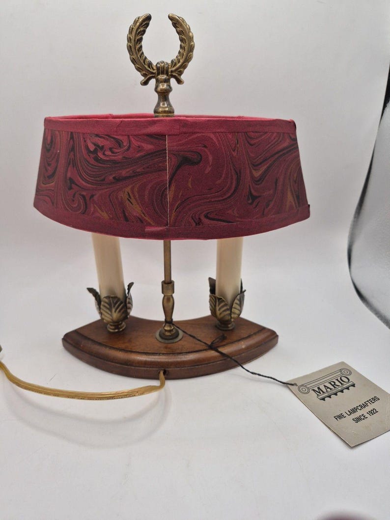 Vintage Mario Lampcrafters Bouillotte Brass And Wood Table Lamp 2 Candle Lights image 6