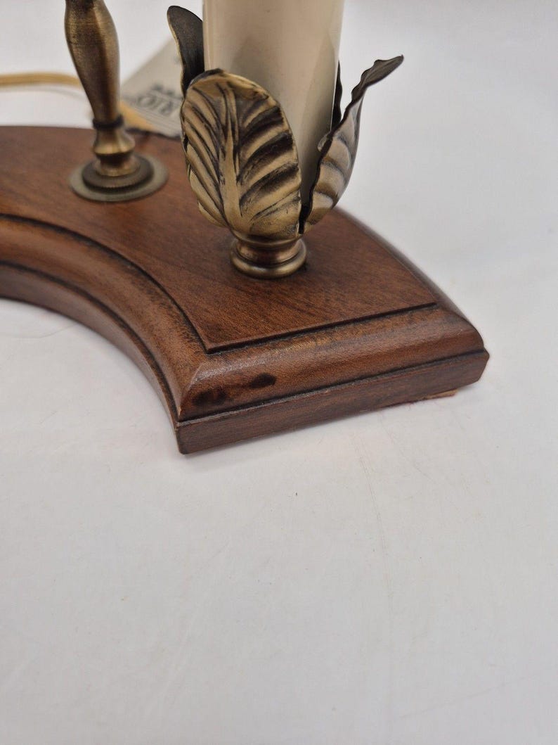 Vintage Mario Lampcrafters Bouillotte Brass And Wood Table Lamp 2 Candle Lights image 15