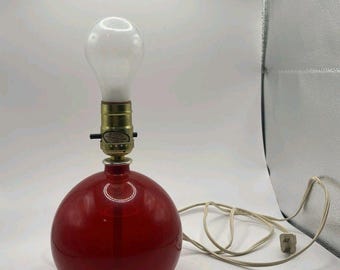 Vintage MCM Red Glass Draped Globe Sphere Table Lamp 1970s