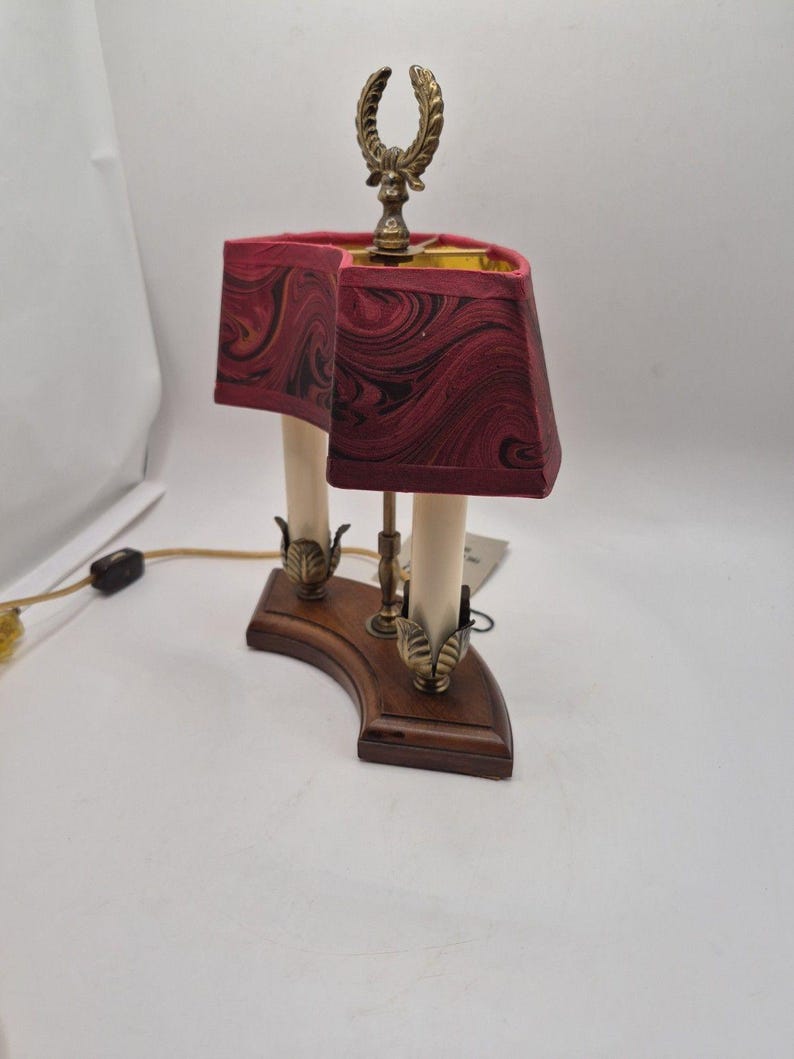 Vintage Mario Lampcrafters Bouillotte Brass And Wood Table Lamp 2 Candle Lights image 16