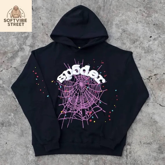Black Spider Web Hoodie With Colorful Print, Graphic Streetwear
