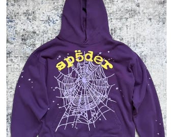Purple  Hoodie – Streetwear Spider Web Graphic Hoodie