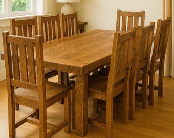 Solid Oak Table Set: Handcrafted Dining Room/Kitchen Seating/Chairs