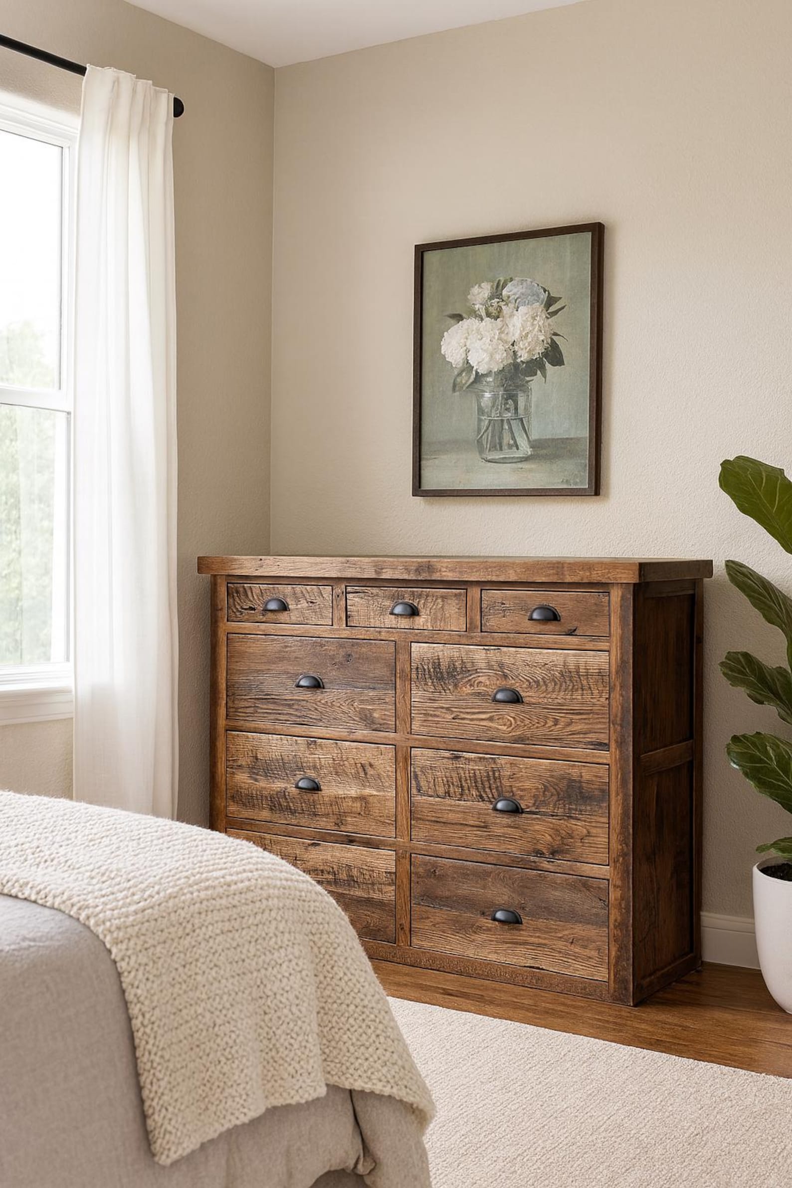 Reclaimed barnwood dresser for a cowgirl coastal bedroom