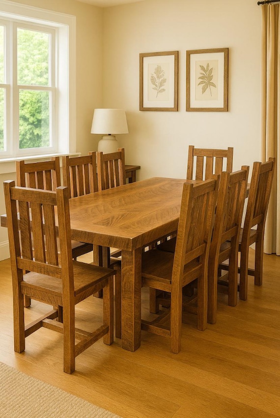 Solid Oak Table Set: Handcrafted Dining Room/Kitchen Seating/Chairs