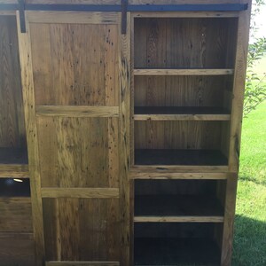 Reclaimed Barnwood Barn Door Entertainment Center: 120"-144" Handcrafted Storage Media/Cabinet image 6