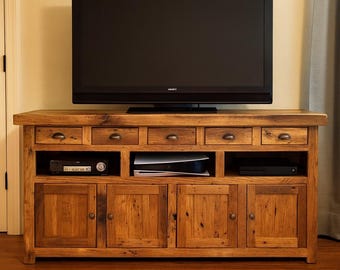 Reclaimed Barnwood Console Table: 72" Handcrafted Storage Media/TV Cabinet