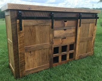 Reclaimed Barnwood Barn Door Buffet