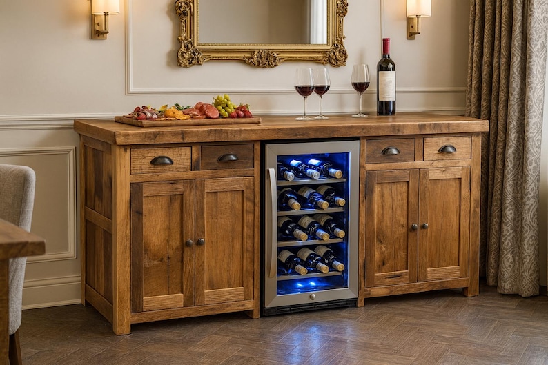 Reclaimed Barnwood Buffet: 96" Handcrafted Wine Storage Cabinet - Etsy