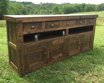 Solid Oak Console Table: 72" Handcrafted Storage Media/TV Cabinet