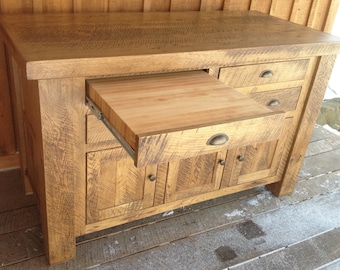 Oak Kitchen Island with Sliding Cutting Board