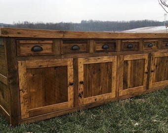 Reclaimed Barnwood Buffet: 96" Handcrafted Storage Cabinet