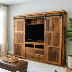 Reclaimed Barnwood Barn Door Entertainment Center