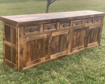 Reclaimed Barnwood Buffet: 96" Handcrafted Storage Cabinet