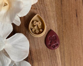 Drop Bow Heart Imprint Polymer clay cutter STL | Earring cutter | Clay jewelry tool | Digital download | Stud Mini Dangle | 25mm