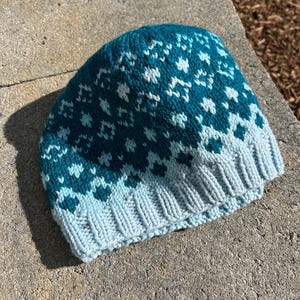 Handmade pure wool beanie. Women’s hat, teal and baby blue