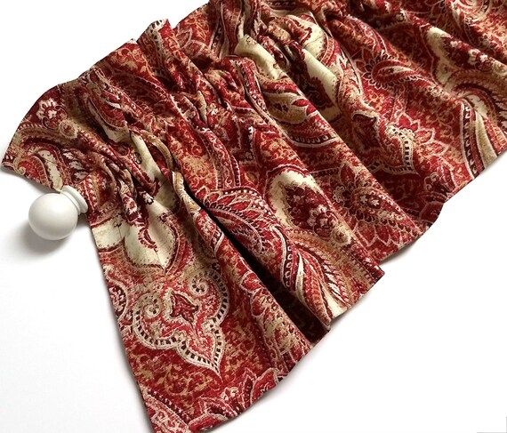Royal Valance Curtains Red Gold Tan Cream Paisley 43 Inches Wide Kitchen Curtains Kitchen Valances Window Valance Eva