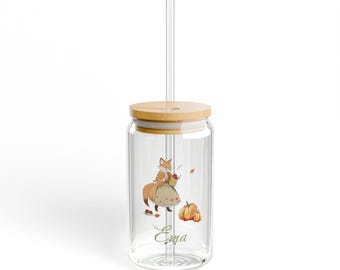 Bicchiere termico personalizzato da 473 ml con coperchio in bambù e cannuccia, riutilizzabile, ideale come regalo.