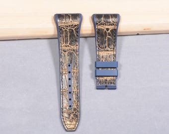 Correa de piel de cocodrilo con parte trasera de caucho FKM para reloj Franck Muller Vanguard V45 V41