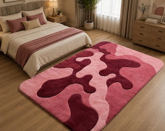 Pink Abstract Hand-Tufted Wool Rug, Modern Organic Living Room Carpet