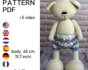 Padrão de crochê amigurumi da gata Tilda. Sem roupa. Calças não incluídas. PDF