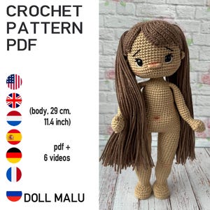 Crochet doll base pattern, Malu amigurumi the doll, Basic doll, tutorial body doll