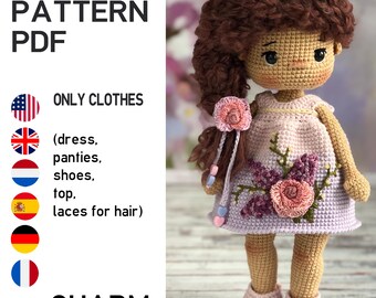 Crochet pattern toy clothes outfit "CHARM" for 29 cm dolls. CLOTHES ONLY, doll not included. 