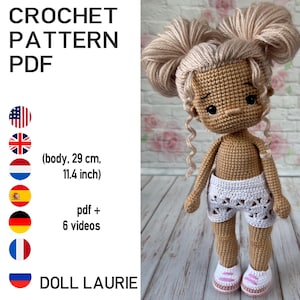 Patrón base de muñeca a crochet, Muñeca amigurumi Laurie, Muñeca básica, Tutorial cuerpo muñeca