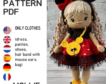 Crochet pattern toy clothes outfit "Mollie" for 29 cm dolls. CLOTHES ONLY, doll not included. 