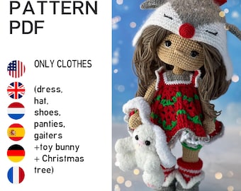 Patrón de muñeca amigurumi: conjunto navideño de invierno, patrón de crochet. Solo ropa, muñeca no incluida.