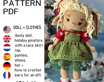 Patrón de amigurumi para muñeca. Conjunto navideño de ropa de invierno. Patrón de crochet. Solo ropa, muñeca no incluida.