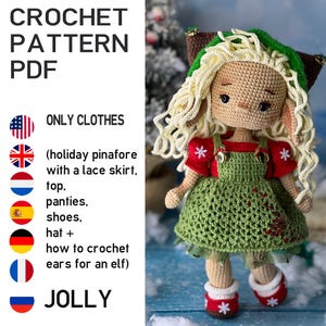 Patrón de amigurumi para muñeca. Conjunto navideño de ropa de invierno. Patrón de crochet. Solo ropa, muñeca no incluida.