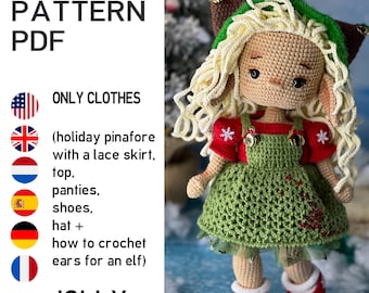 Patrón de amigurumi para muñeca. Conjunto navideño de ropa de invierno. Patrón de crochet. Solo ropa, muñeca no incluida.