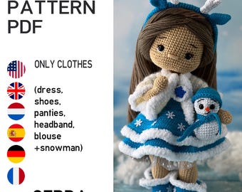 Patrón de amigurumi para muñeca Gerda, conjunto de ropa de invierno para Navidad, patrón de crochet. SOLO ROPA, muñeca no incluida.