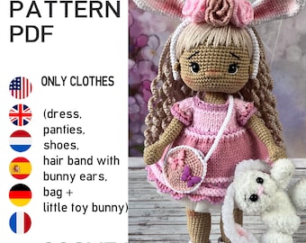 amigurumi doll pattern Kosmea clothes outfit set knit and crochet pattern. CLOTHES ONLY, doll not included 