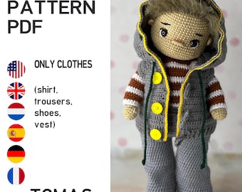 Crochet pattern toy clothes outfit "Tomas" for 29 cm dolls. CLOTHES ONLY, boy not included