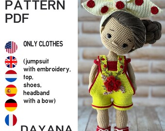 Modello all'uncinetto per vestitini "Dayana" per bambole da 29 cm. SOLO VESTITI, bambola non inclusa.