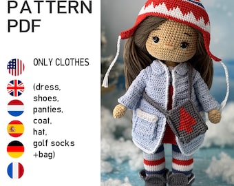 Patrón de muñeca amigurumi Annabelle Patrón de conjunto de ropa de invierno navideña. SOLO ROPA, muñeca no incluida.