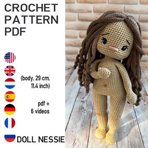 Crochet doll base pattern, Nessy amigurumi the doll, Basic doll, tutorial body doll, pdf